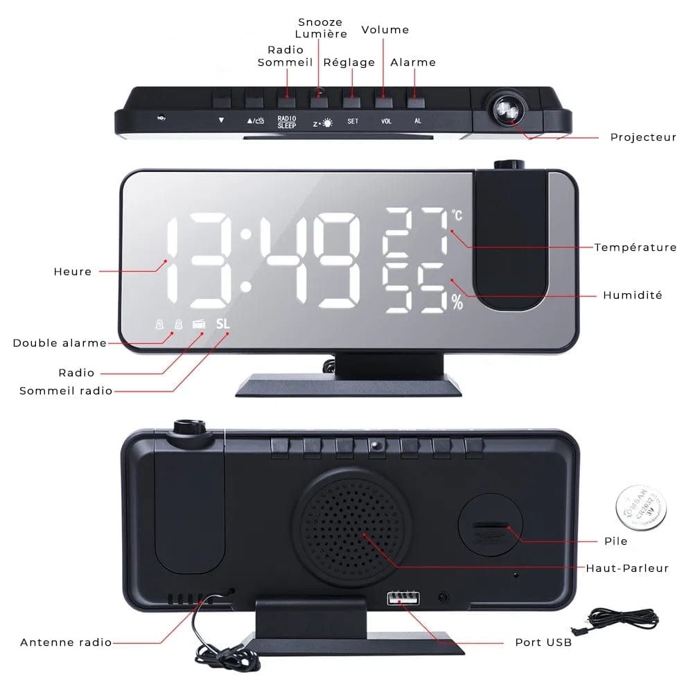 Radio réveil projecteur et température Le Bon Réveil