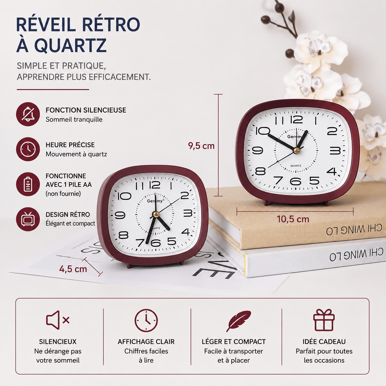 Réveil analogique bois LeBonRéveil
