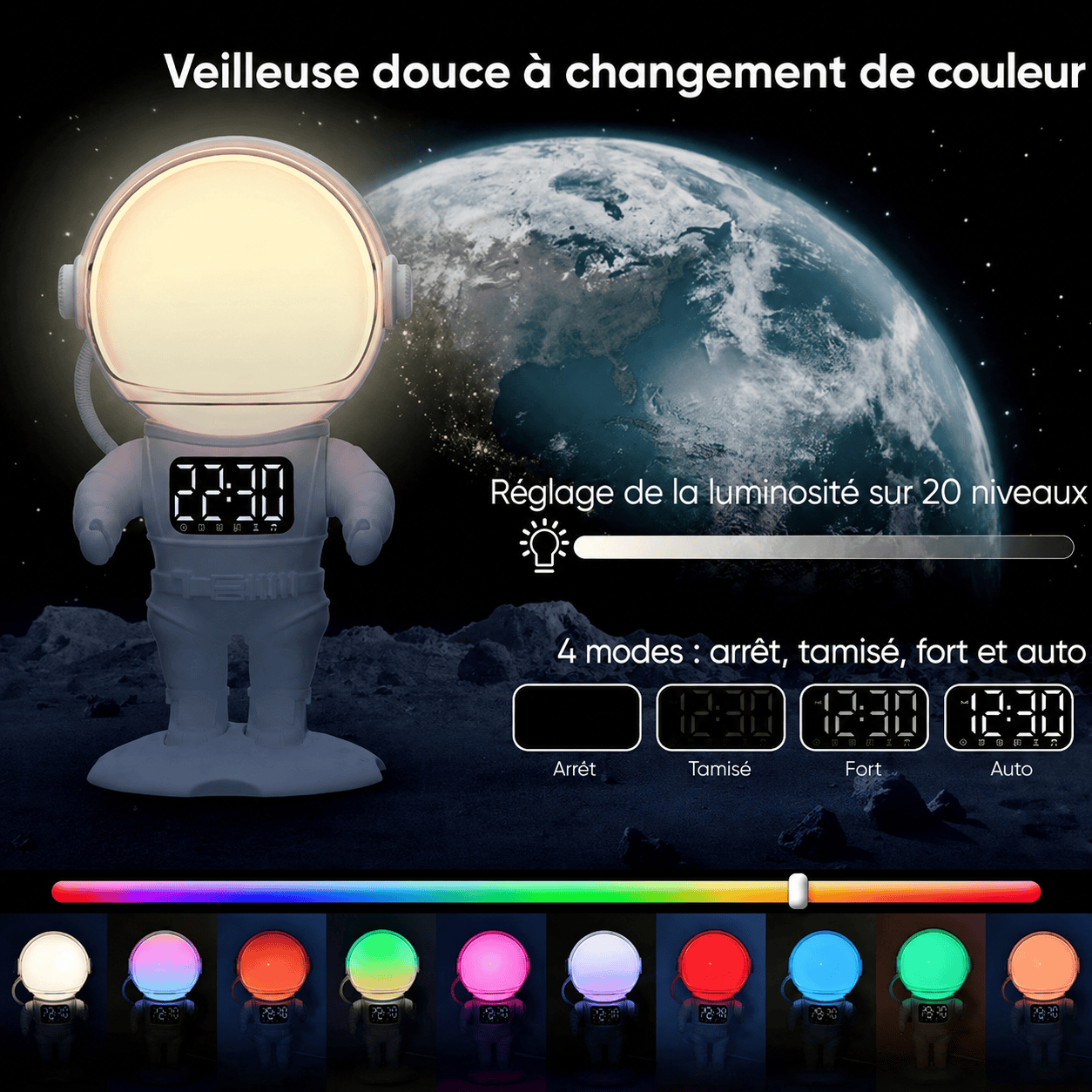Réveil astronaute lumineux LeBonRéveil