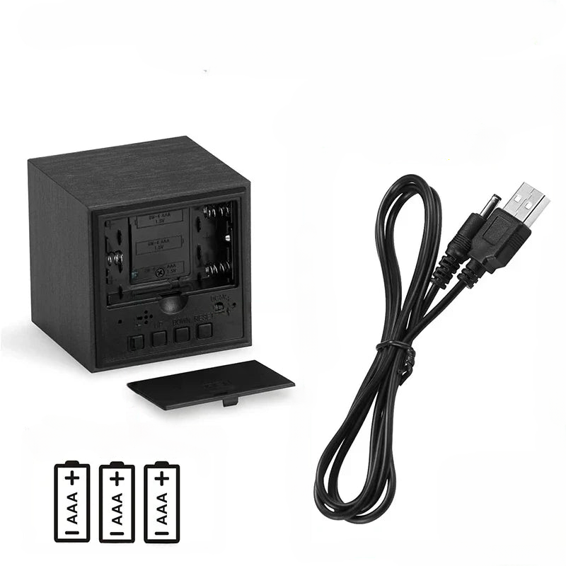 Réveil bois noir cube Le Bon Réveil