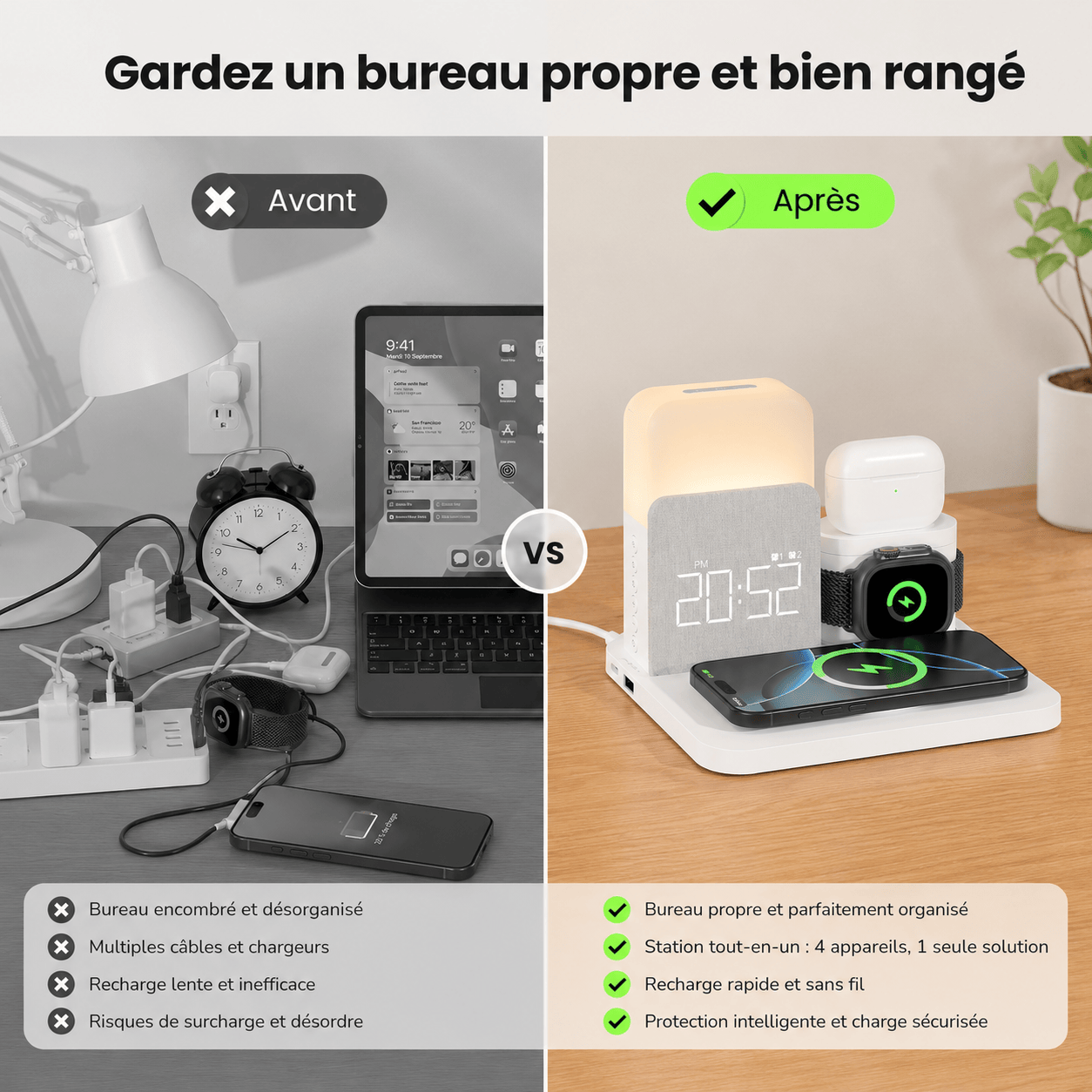 Réveil chargeur induction Apple Samsung LeBonRéveil