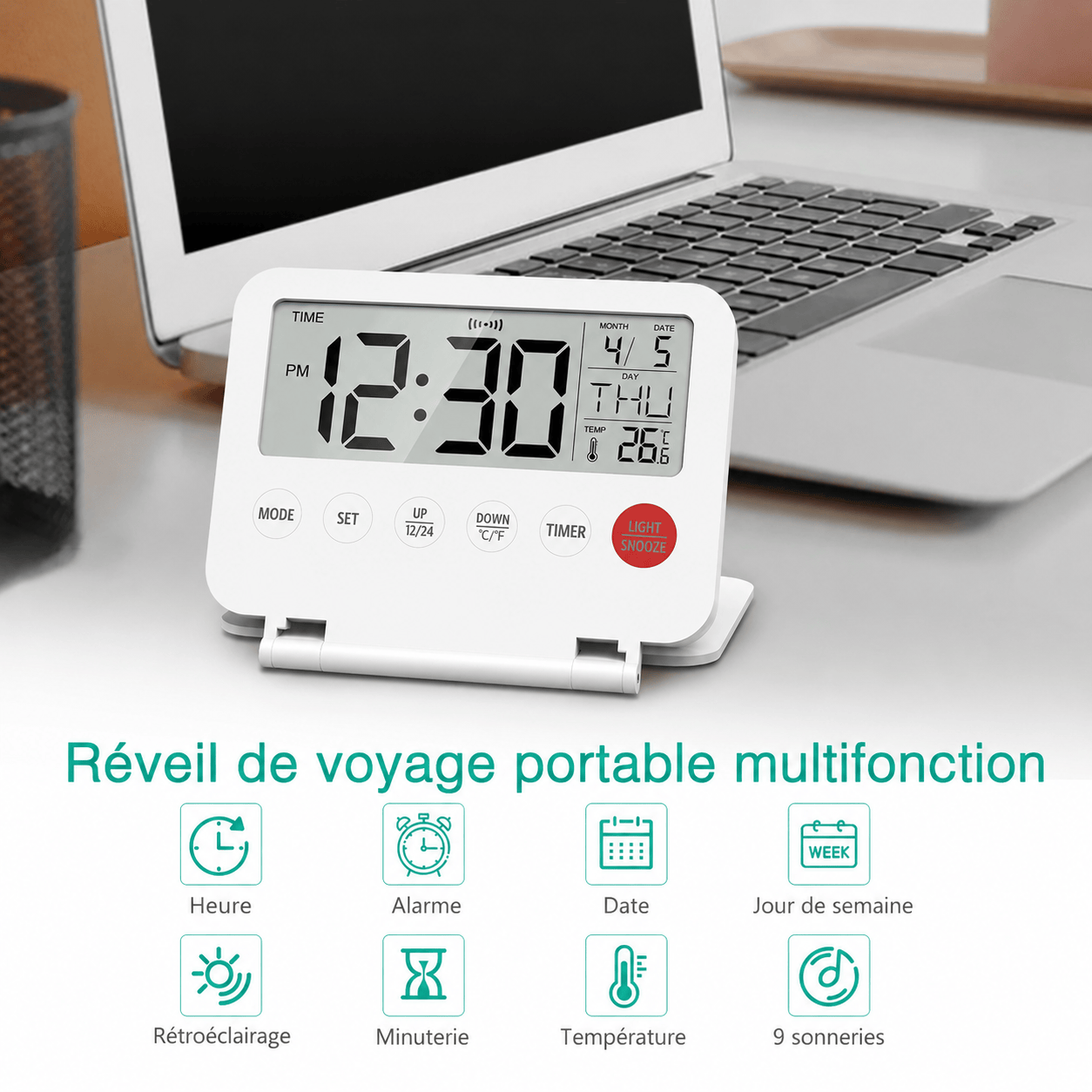 Réveil de voyage pliant et à piles LeBonRéveil