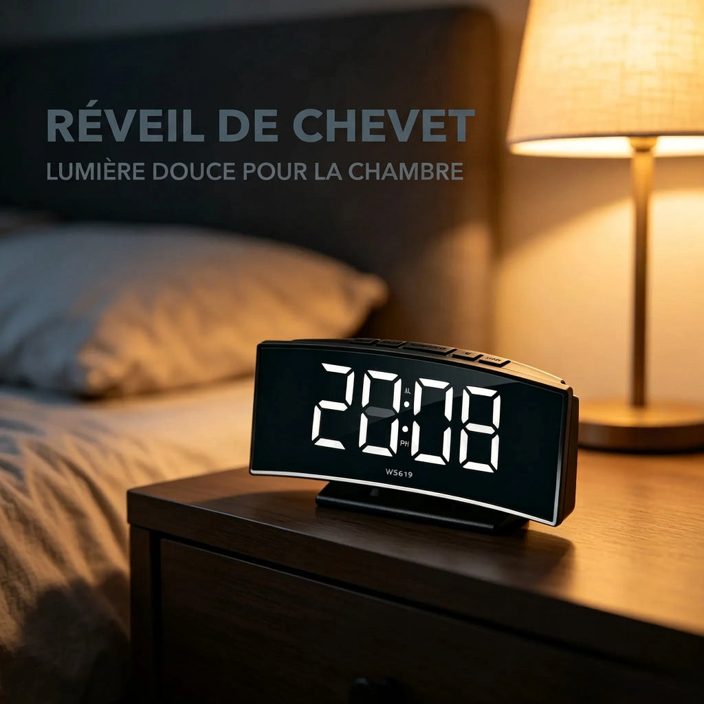 Réveil digital à écran incurvé LED LeBonRéveil