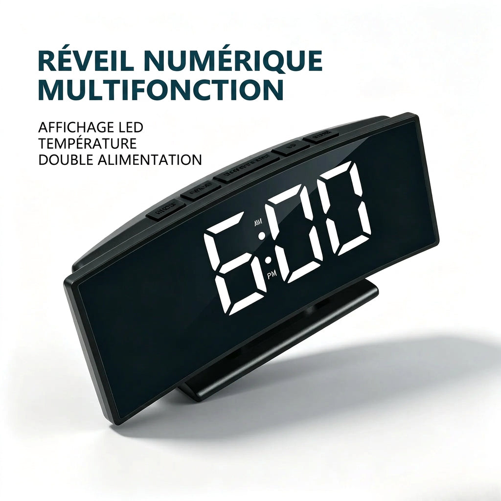 Réveil digital à écran incurvé LED LeBonRéveil