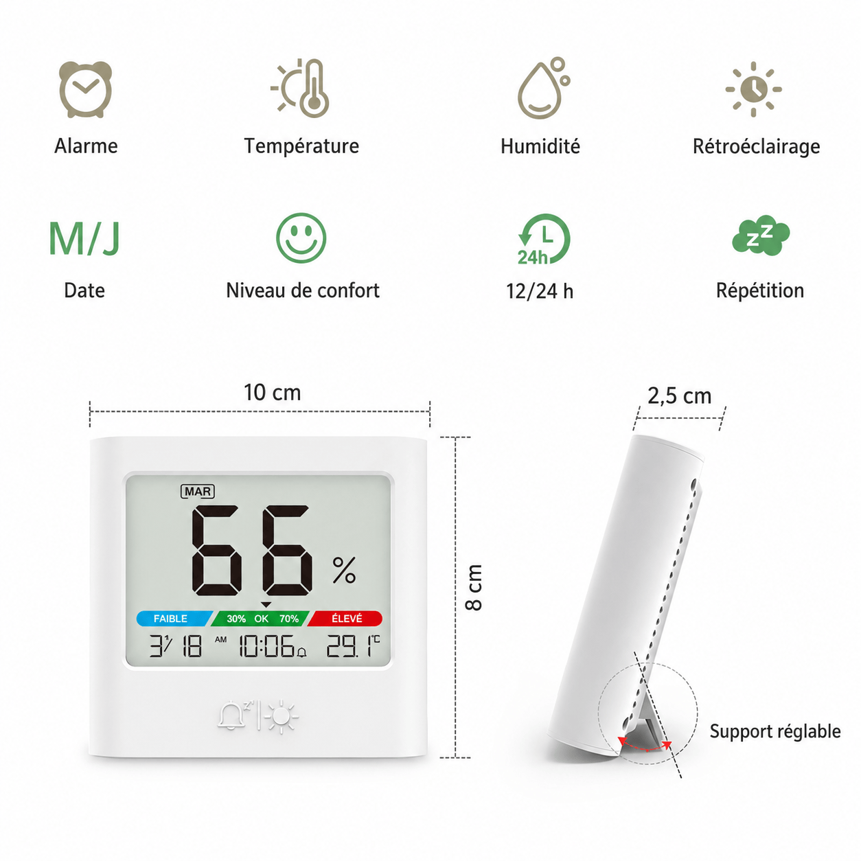 Réveil digital à pile avec thermomètre LeBonRéveil