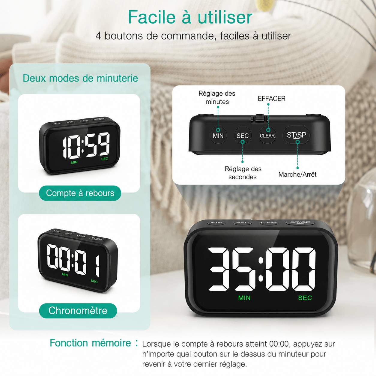 Réveil digital avec gros chiffres LeBonRéveil
