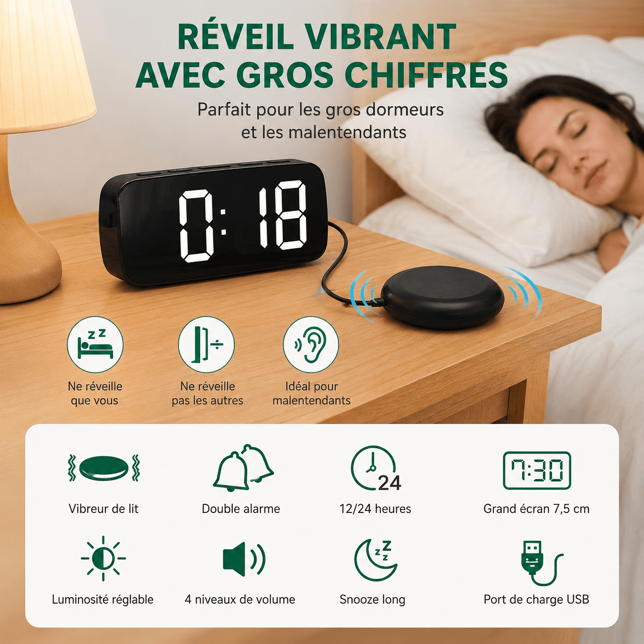 Réveil digital pour sourd LeBonRéveil