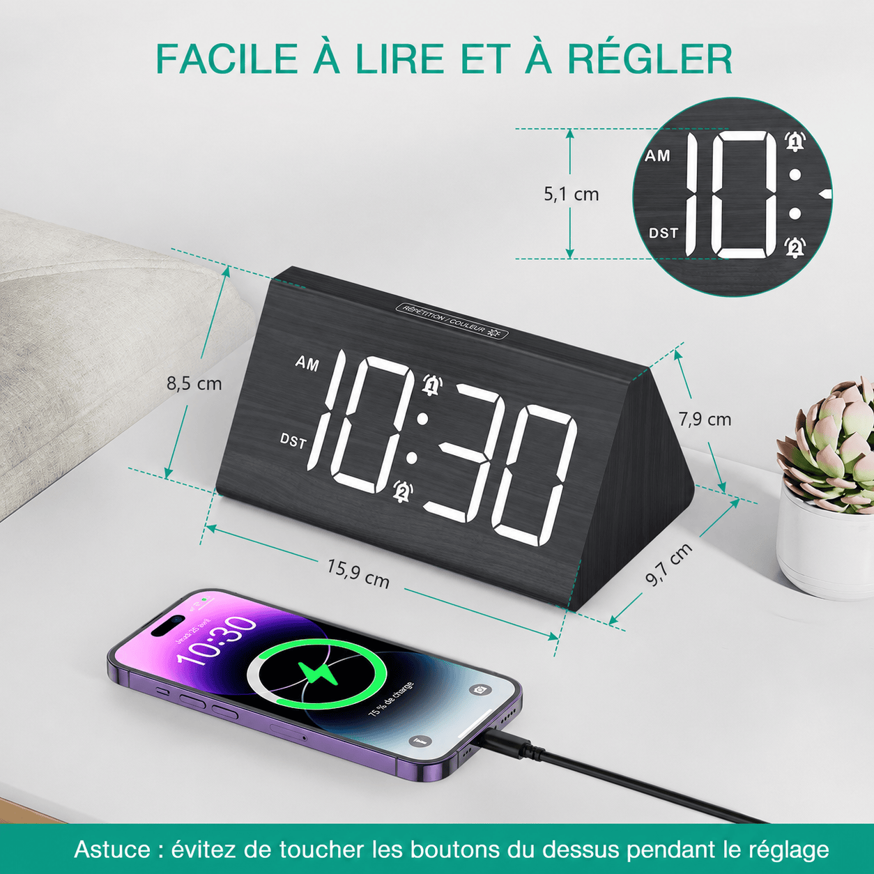 Réveil en bois digital LED LeBonRéveil