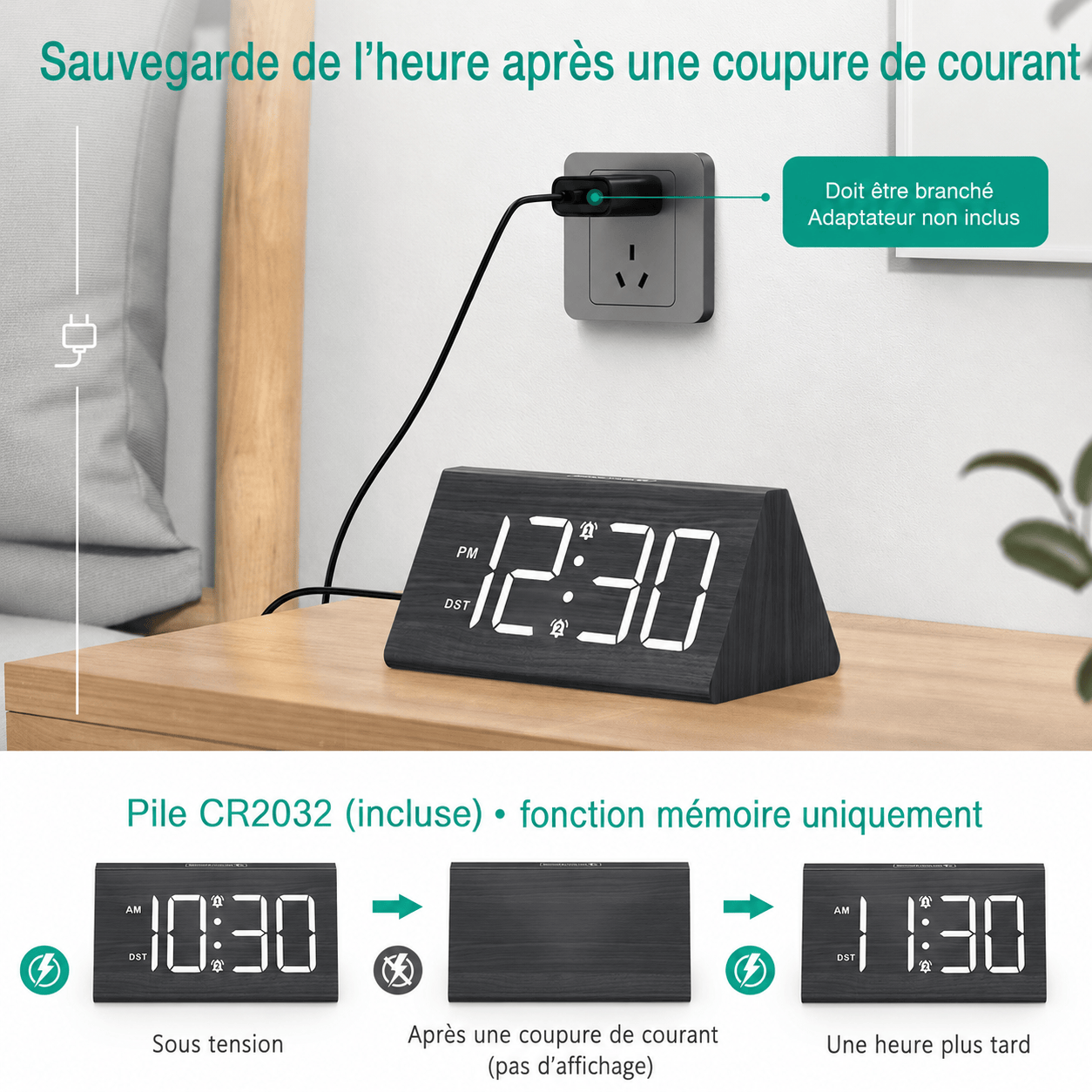 Réveil en bois digital LED LeBonRéveil