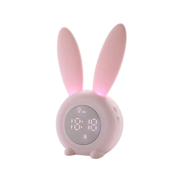 Réveil Enfant Lapin Rose – Horloge Analogique Apprentissage Heure, Aiguilles Silencieuses, Veilleuse, Pour Fille, Pile AA Non Incluse