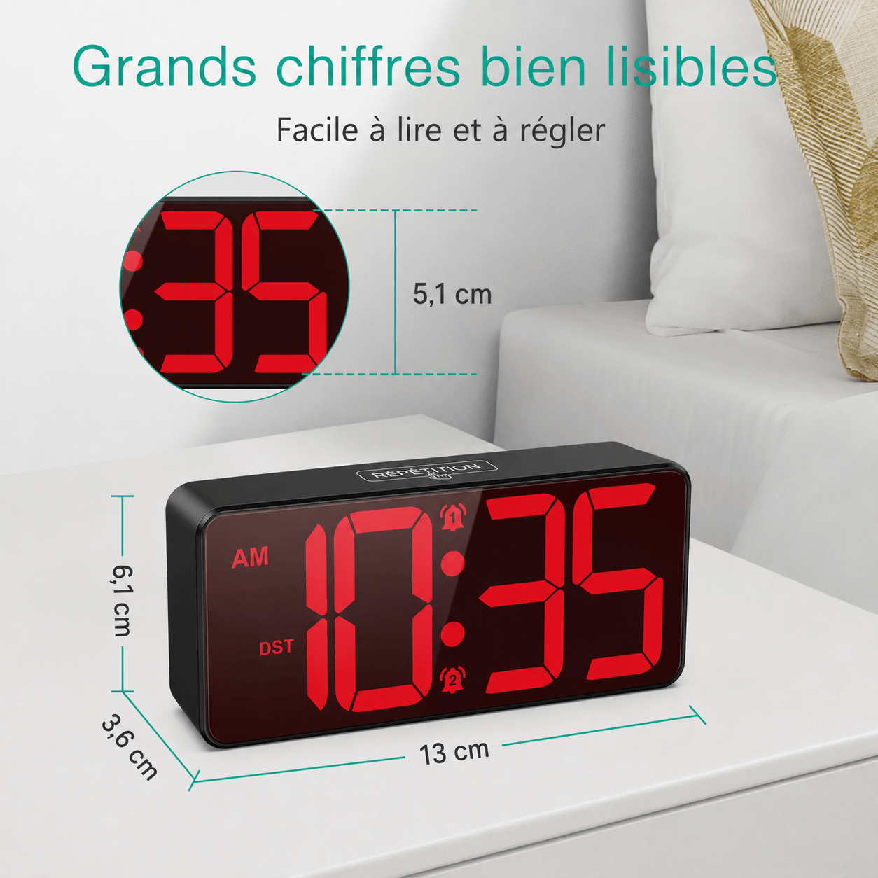 Réveil gros chiffres digital LeBonRéveil