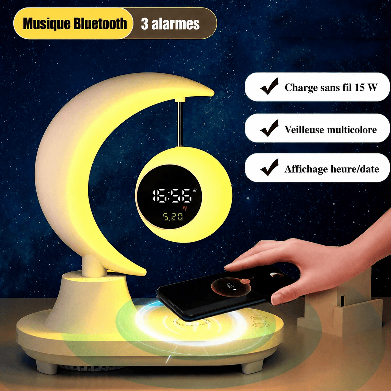 Réveil lampe chargeur induction LeBonRéveil