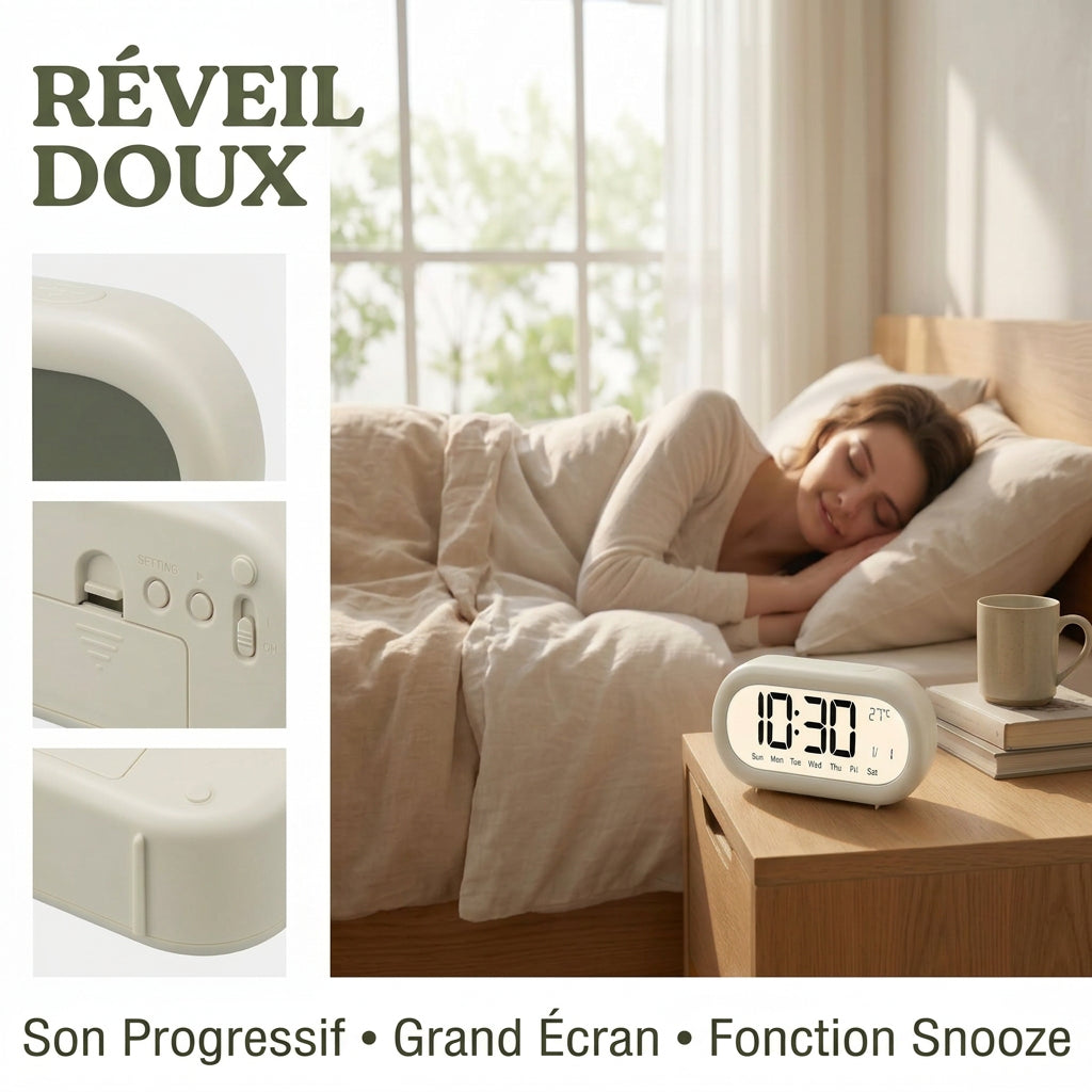 Réveil LCD hygromètre avec coque antichoc LeBonRéveil