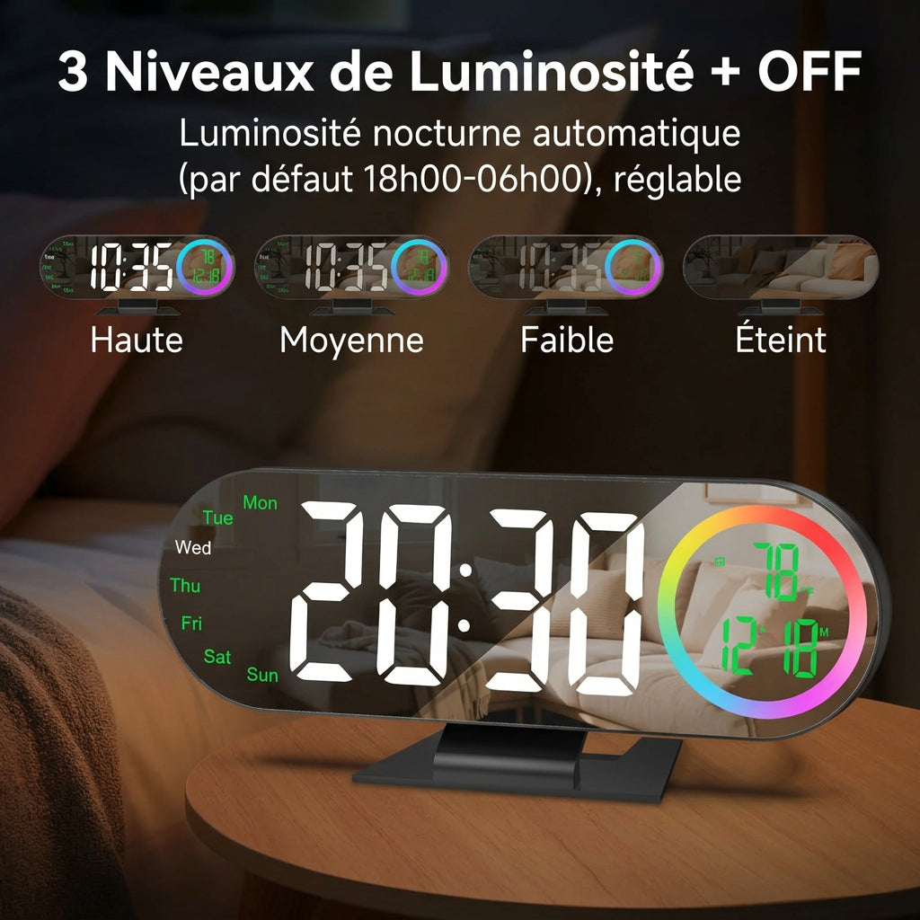 Réveil miroir LED avec lumière RGB 16 couleurs LeBonRéveil