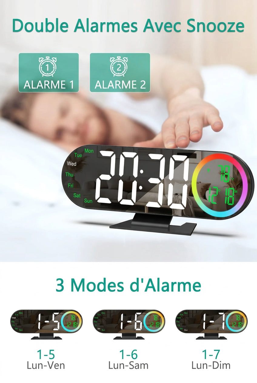 Réveil miroir LED avec lumière RGB 16 couleurs LeBonRéveil