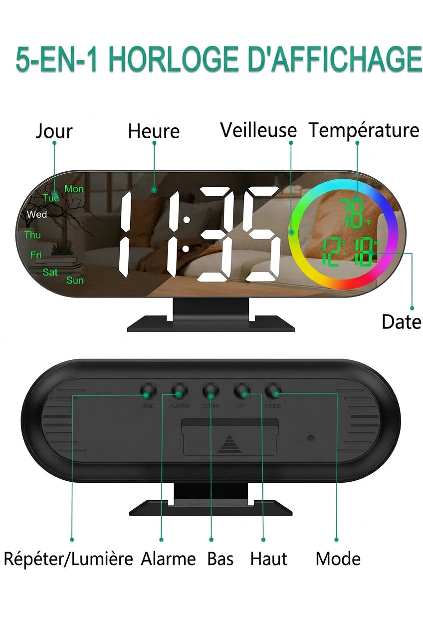 Réveil miroir LED avec lumière RGB 16 couleurs LeBonRéveil