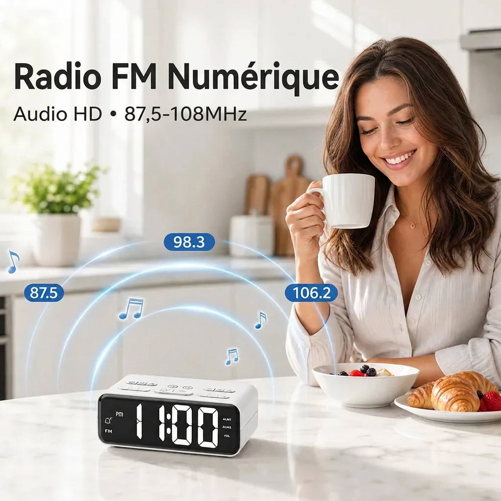 Réveil radio FM avec lumière d'ambiance RGB LeBonRéveil