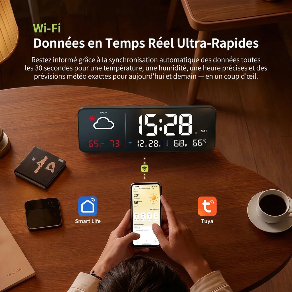 Réveil station météo WiFi écran 10 pouces LeBonRéveil