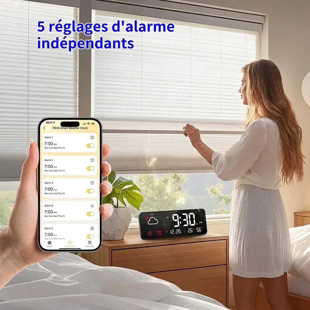 Réveil station météo WiFi écran 10 pouces LeBonRéveil