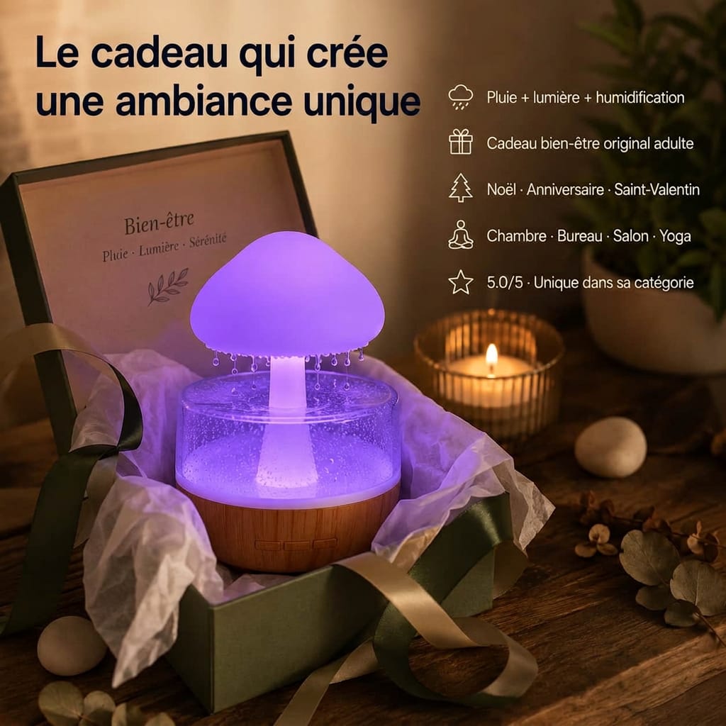 Veilleuse champignon bruit de pluie Le Bon Réveil Veilleuse humidificateur