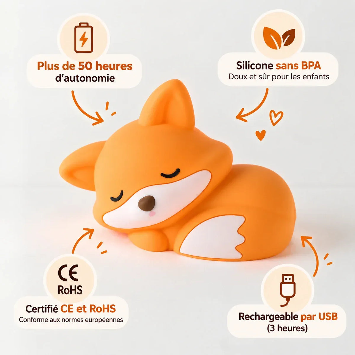 Veilleuse renard rechargeable en silicone Le Bon Réveil Veilleuse